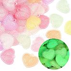 Luminous Opaque Acrylic Pendants, Heart Charms, Glow in the Dark, Mixed Color, 31x34x9mm, Hole: 3mm, about 104pcs/500g(MACR-K361-12)