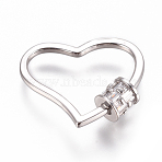 Brass Micro Pave Cubic Zirconia Screw Carabiner Lock Charms, for Necklaces Making, Heart, Clear, Platinum, 22x26x2~5.5mm(ZIRC-F105-09P)