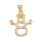 Christmas Brass Micro Pave Cubic Zirconia Pendants, Golden, Snowman, 24x19.5x2.5mm, Hole: 4x3mm(KK-B164-02G-01)