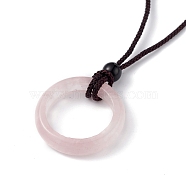 Natural Rose Quartz Ring Pendant Necklace with Nylon Cord for Women, 27.95 inch(71cm)(NJEW-F306-02B)