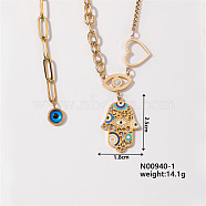 Hip-hop Trendy Brass Enamel Chain Colorful Evil Eye Hamsa Hand Pendant Necklaces for Women, Golden(BC1490)