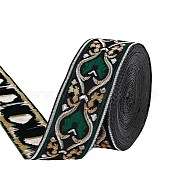Ethnic style Embroidery Polyester Ribbons, Jacquard Ribbon, Garment Accessories, Floral Pattern, Green, 1-1/4 inch(33mm), about 7.66 Yards(7m)/Roll(OCOR-WH0077-27A)