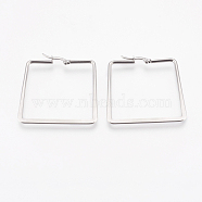201 Stainless Steel Angular Hoop Earrings, with 304 Stainless Steel Pin, Hypoallergenic Earrings, Square, Stainless Steel Color, 45x43x2mm, 12 Gauge, Pin: 0.7x1mm(EJEW-I213-A-02P)