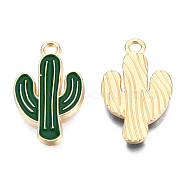 Light Gold Plated Alloy Pendants, with Enamel, Cactus, Green, 21x12.5x1.5mm, Hole: 1.8mm(ENAM-T009-12A)