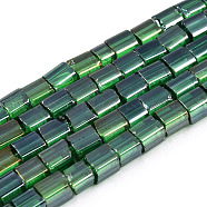 Transparent Electroplate Glass Bead Strands, AB Color Plated, Rectangle, Sea Green, 3~8.5x3.5~4x3.5~4mm, Hole: 1.2mm, about 96~101pcs/strand, 15.16 inch~15.55 inch(38.5~39.5cm)(GLAA-N047-08-C06)