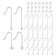 100Pcs 3 Styles 316 Surgical Stainless Steel Earring Hooks, with Horizontal Loops with Plastic Ear Nuts, Stainless Steel Color, 28~40mm, Hole: 1.8mm, Pin: 0.7mm(FIND-YW0005-50)