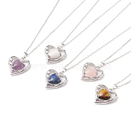 Heart Natural Mixed Stone Pendant Necklaces, 304 Stainless Steel Necklaces for Women, 17.72 inch(45cm), 1.5mm(NJEW-JN03968)