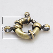 Brass Spring Ring Clasps, Lead Free, Cadmium Free and Nickel Free, Antique Bronze, 13x3mm, Hole: 3mm(KK-E266-13mm-AB-NR)