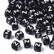 Opaque Acrylic Beads, Horizontal Hole, Alphabet Style, Cube, Black & White, Letter.Z, 5x5x5mm, Hole: 2mm, about 5000pcs/500g(SACR-N002-01Z)
