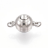 925 Sterling Silver Box Clasps, Round with S925 Stamp, with Jump Ring, Platinum, 15.5x10.5x10mm, Hole: 2mm, Jump Ring: 4x0.5, 2.5mm inner diameter(STER-T007-138P-01)