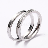 304 Stainless Steel Finger Rings Sets, with Clear Cubic Zirconia, Roman Numerals, Stainless Steel Color, US Size 6~9, Inner Diameter: 16~19mm, 2pcs/set(RJEW-F110-09P)
