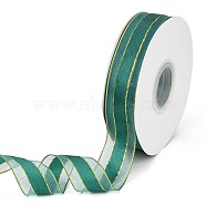 Solid Color Organza Ribbons, Golden Wired Edge Ribbon, for Party Decoration, Gift Packing, Dark Green, 1"(25mm), about 50yard/roll(45.72m/roll)(ORIB-E005-A15)