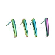 Ion Plating(IP) 304 Stainless Steel Stud Earring Findings, Rainbow Color, 15x3x1mm, Hole: 1.8mm, Pin: 0.8mm, 100pcs/bag(STAS-H467-05M)