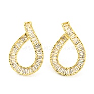 Teardrop Clear Cubic Zirconia Stud Earrings, Brass Jewelry for Women, Real 18K Gold Plated, 24x16mm(EJEW-A026-07G)