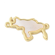 Brass Connector Charms, Cattle, with Shell, Lead Free & Cadmium Free, Long-Lasting Plated, Real 18K Gold Plated, 13.5x24.5x2mm, Hole: 1.2mm(KK-K298-21G)