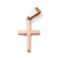 304 Stainless Steel Pendants, for Jewelry Making, Cross, Rose Gold, 20.5x12.5x1.2mm, Hole: 3.5x7mm(STAS-P253-09RG)
