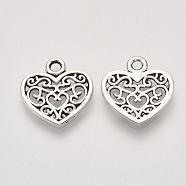 Tibetan Style Alloy Charms, Heart, Cadmium Free & Lead Free, Antique Silver, 15x14.5x1.5mm, Hole: 1.8mm, about 1400pcs/1000g(TIBEP-S319-005AS-RS)