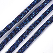 Glitter Cords, Nylon Covered with PU Leather Cords, Marine Blue, 5.5~6x3mm, about 54.68 yards(50m)/bundle(LC-S018-04A)