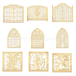 9Pcs 9 Styles Nickel Self-adhesive Picture Stickers, Golden, Window & Door, Mixed Patterns, 40x40mm, 1pc/style(DIY-OC0004-32)