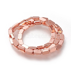 Electroplated Non-magnetic Synthetic Hematite Beads Strands, Long-Lasting Plated, Hexagon, Rose Gold Plated, 8x4mm, Hole: 0.7mm, about 51~53pcs/strand, 15.35 inch(39cm)(G-M359-08RG)