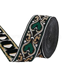 Ethnic style Embroidery Polyester Ribbons, Jacquard Ribbon, Garment Accessories, Floral Pattern, Green, 1-1/4 inch(33mm), about 7.66 Yards(7m)/Roll(OCOR-WH0077-27A)