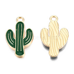 Light Gold Plated Alloy Pendants, with Enamel, Cactus, Green, 21x12.5x1.5mm, Hole: 1.8mm(ENAM-T009-12A)