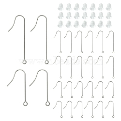 100Pcs 3 Styles 316 Surgical Stainless Steel Earring Hooks, with Horizontal Loops with Plastic Ear Nuts, Stainless Steel Color, 28~40mm, Hole: 1.8mm, Pin: 0.7mm(FIND-YW0005-50)