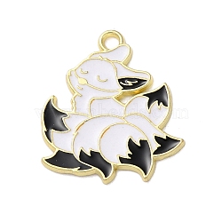 Alloy Enamel Pendants, Golden, Nine-tailed Fox Charm, Black, 27x23.5x1.5mm, Hole: 2mm(ENAM-I059-B-01)