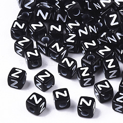 Opaque Acrylic Beads, Horizontal Hole, Alphabet Style, Cube, Black & White, Letter.Z, 5x5x5mm, Hole: 2mm, about 3650pcs/365g(SACR-N002-01Z)