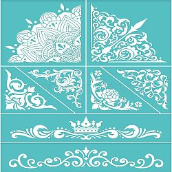 Self-Adhesive Silk Screen Printing Stencil, for Painting on Wood, DIY Decoration T-Shirt Fabric, Turquoise, Floral Pattern, 220x280mm(DIY-WH0338-036)