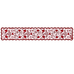 Valentine's Day Love Heart Polyester Embroidery Table Runners, Placemats for Dining Table Decoration, Red, 1830x330mm(PW-WG76614-01)