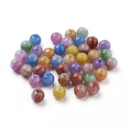 Crackle Acrylic Beads, Imitation Jade Beads, Round, Mixed Color, 9~9.5mm, Hole: 2mm(X-MACR-E025-20-10mm)