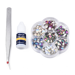 Nail Art Sets, with K9 Glass Cabochons, with Nail Glue and Tweezers, Mixed Shapes, Mixed Color, 83x83x15mm(MRMJ-N030-06)