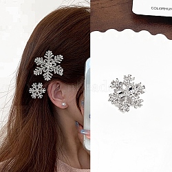 Alloy Rhinestone Alligator Hair Clips, Snowflake, Hair Accessories for Women Girls, Platinum, 30mm(PW-WG749BF-02)