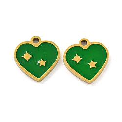 316 Surgical Stainless Steel Enamel Charms, Heart with Star Charm, Golden, Green, 10x10x1.5mm, Hole: 1.2mm(STAS-M073-39G)