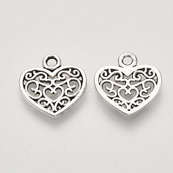 Tibetan Style Alloy Charms, Heart, Cadmium Free & Lead Free, Antique Silver, 15x14.5x1.5mm, Hole: 1.8mm, about 1400pcs/1000g(TIBEP-S319-005AS-RS)