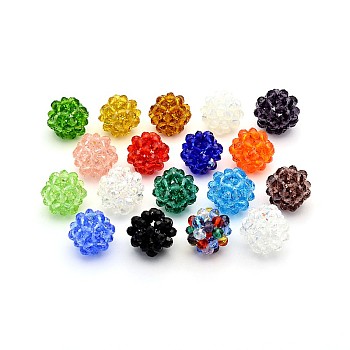 Transparent Glass Crystal Round Woven Beads, Cluster Beads, Mixed Color, 22mm, Beads: 6mm