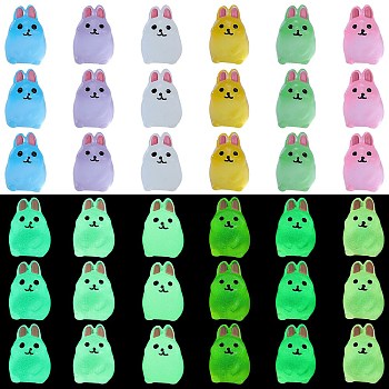 36Pcs 6 Colors Rabbit Luminous Resin Display Decorations, Glow in the Dark, for Car or Home Office Desktop Ornaments, Mixed Color, 17.5x16x21.5mm, 6pcs/color