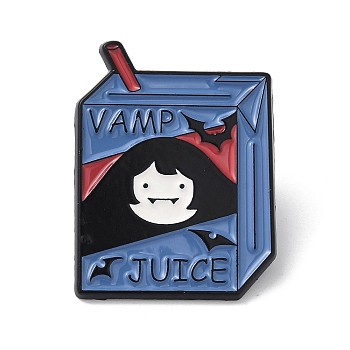 VAMP Juice Drink Enamel Pins, Black Alloy Brooches for Backpack Clothes, Steel Blue, 30.5x23.5mm