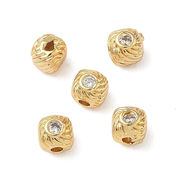 Brass Micro Pave Cubic Zirconia Beads, Nickel Free, Real 18K Gold Plated, Square, Clear, 4x4x4mm, Hole: 1.2~1.4mm