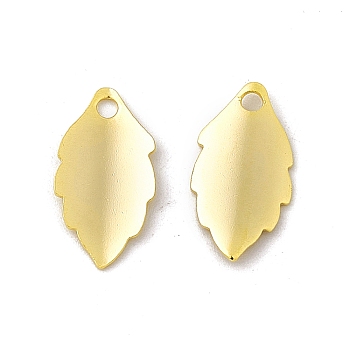 Brass Pendants, Cadmium Free & Lead Free, Leaf Charm, Real 24K Gold Plated, 15x8x1.4mm, Hole: 1.6mm