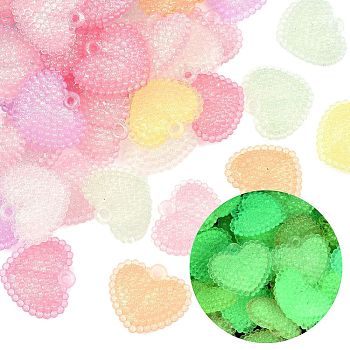 Luminous Opaque Acrylic Pendants, Heart Charms, Glow in the Dark, Mixed Color, 31x34x9mm, Hole: 3mm, about 104pcs/500g
