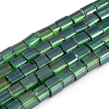 Transparent Electroplate Glass Bead Strands, AB Color Plated, Rectangle, Sea Green, 3~8.5x3.5~4x3.5~4mm, Hole: 1.2mm, about 96~101pcs/strand, 15.16 inch~15.55 inch(38.5~39.5cm)