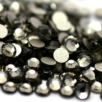 Glass Flat Back Rhinestone, Grade A, Back Plated, Faceted, Half Round, Black Diamond, 7.1~7.3mm, about 288pcs/bag