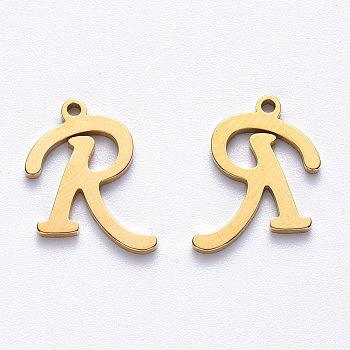 PVD Vacuum Plating 201 Stainless Steel Charms, Laser Cut, Real 18K Gold Plated, Letter.R, 13x12.5x1mm, Hole: 1mm