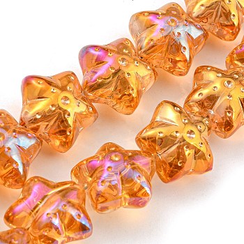 Full Rainbow Plated Electroplate Transprarent Glass Beads Strands, Starfish, Dark Orange, 16.5x17.5x11.5mm, Hole: 1.4mm, about 40pcs/strand, 25.20 inch(64cm)