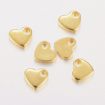 304 Stainless Steel Charms, Stamping Blank Tag, Heart, Golden, 6x7x1.5mm, Hole: 2mm