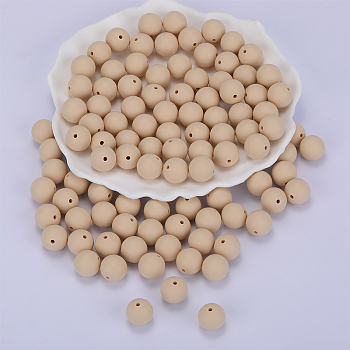Round Silicone Focal Beads, Chewing Beads For Teethers, DIY Nursing Necklaces Making, Wheat, 15mm, Hole: 2mm