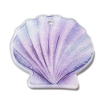 Ocean Themed Opaque Printed Acrylic Pendants, Shell Shape, 32x35x2.5mm, Hole: 2mm