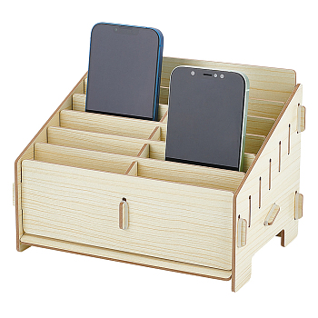 12-Grid Wooden Cell Phone Storage Box, Mobile Phone Holder, Desktop Organizer Storage Box for Classroom Office, Beige, Finished Product: 22x15.5x15.5cm